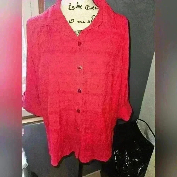 Rebecca Malone Tops - Rebecca Malone Womans 3/4 Sleeve Red Blouse Size Xl